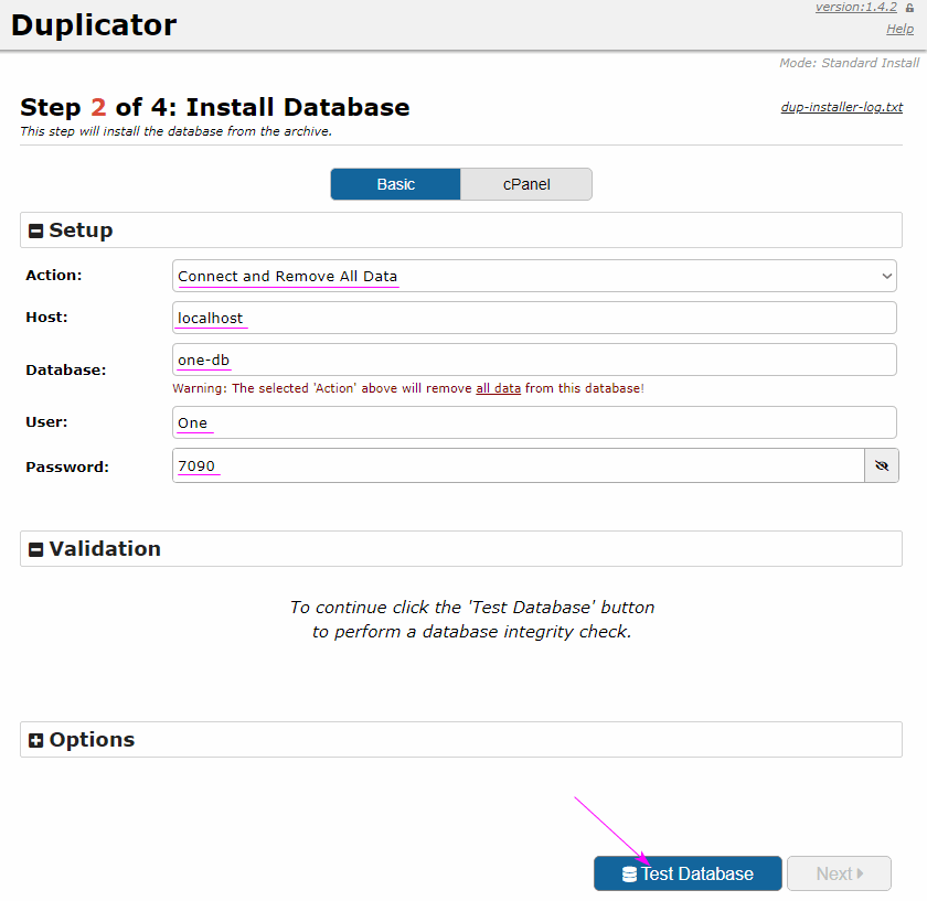 Duplicator восстановление из архива 2