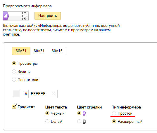 Настройка информера Яндекс.Метрики