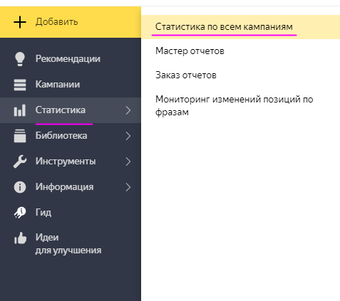 Статистика по всем кампаниям