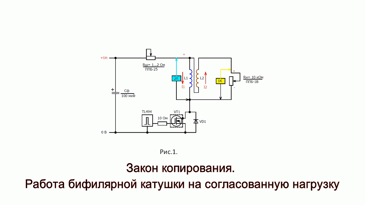 Закон копирования. Работа бифилярной катушки на согласованную нагрузку заставка